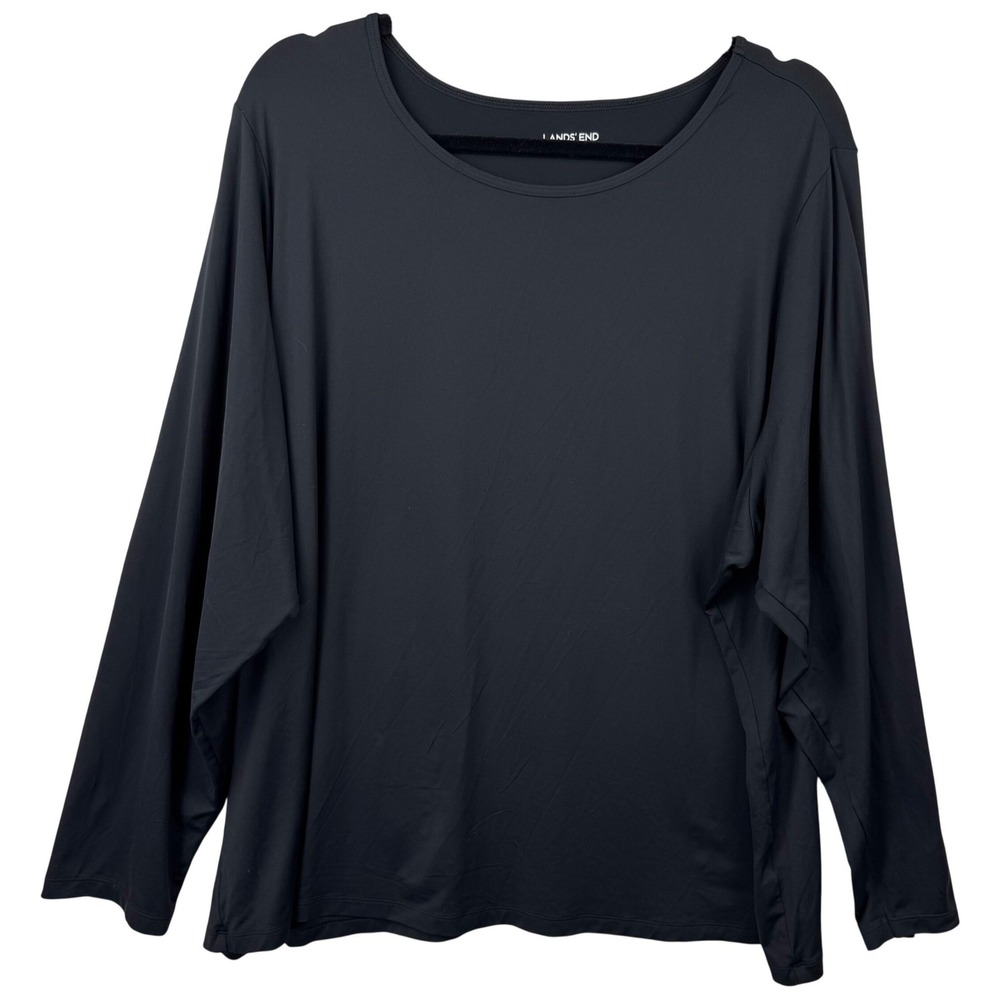Lands' End Top Womens‎ 3X Black Long Sleeve Crew Neck Stretch Minimalist